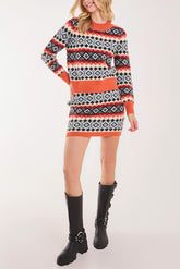 Geometric Print Knitted Jumper & Skirt Set