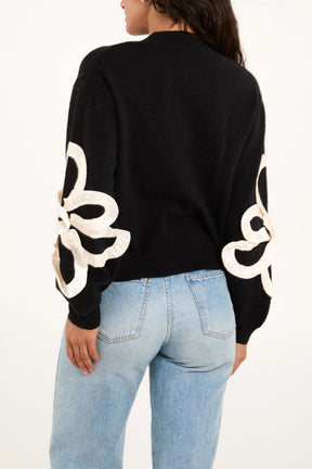 Frilled Flower Sleeve High Neck Jumper