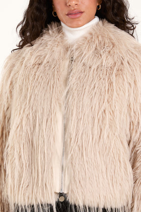 Long Fur Zip Up Cropped Coat