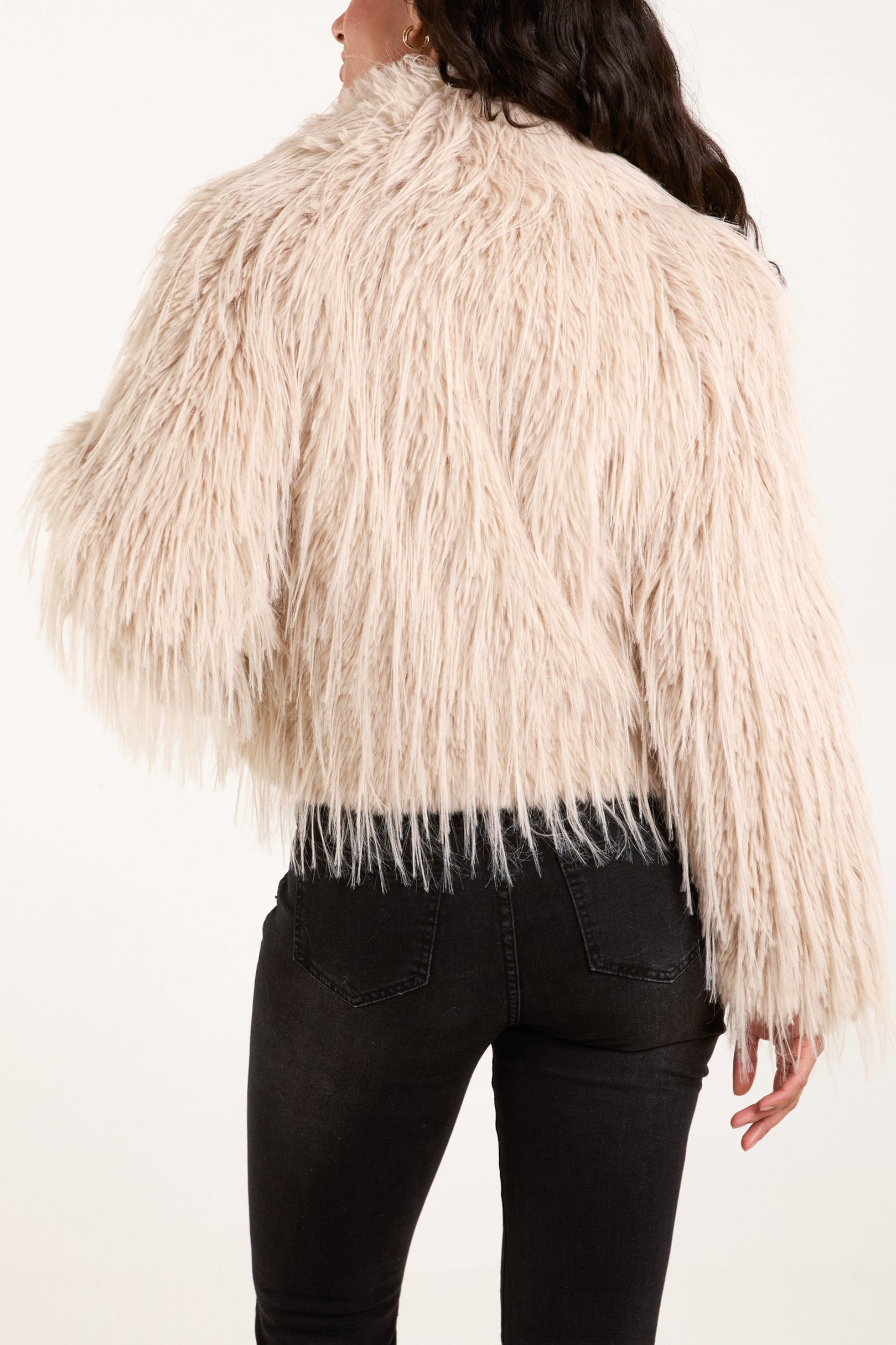 Long Fur Zip Up Cropped Coat