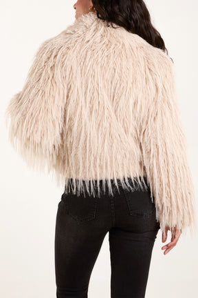 Long Fur Zip Up Cropped Coat