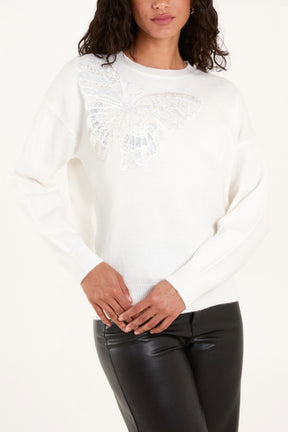 Embellished Sequin Butterfly Jumper