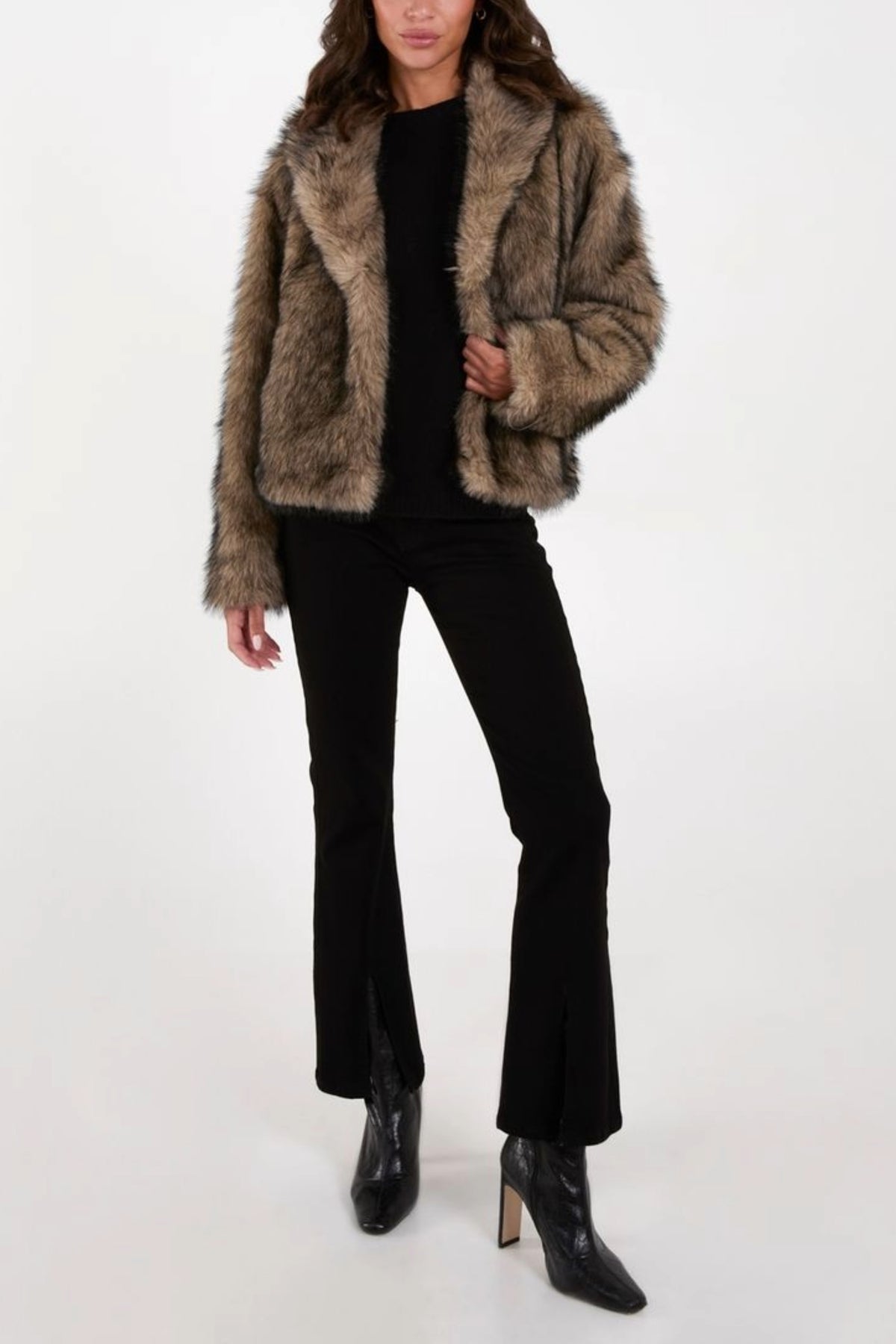 Dark Faux Fur Cropped Coat