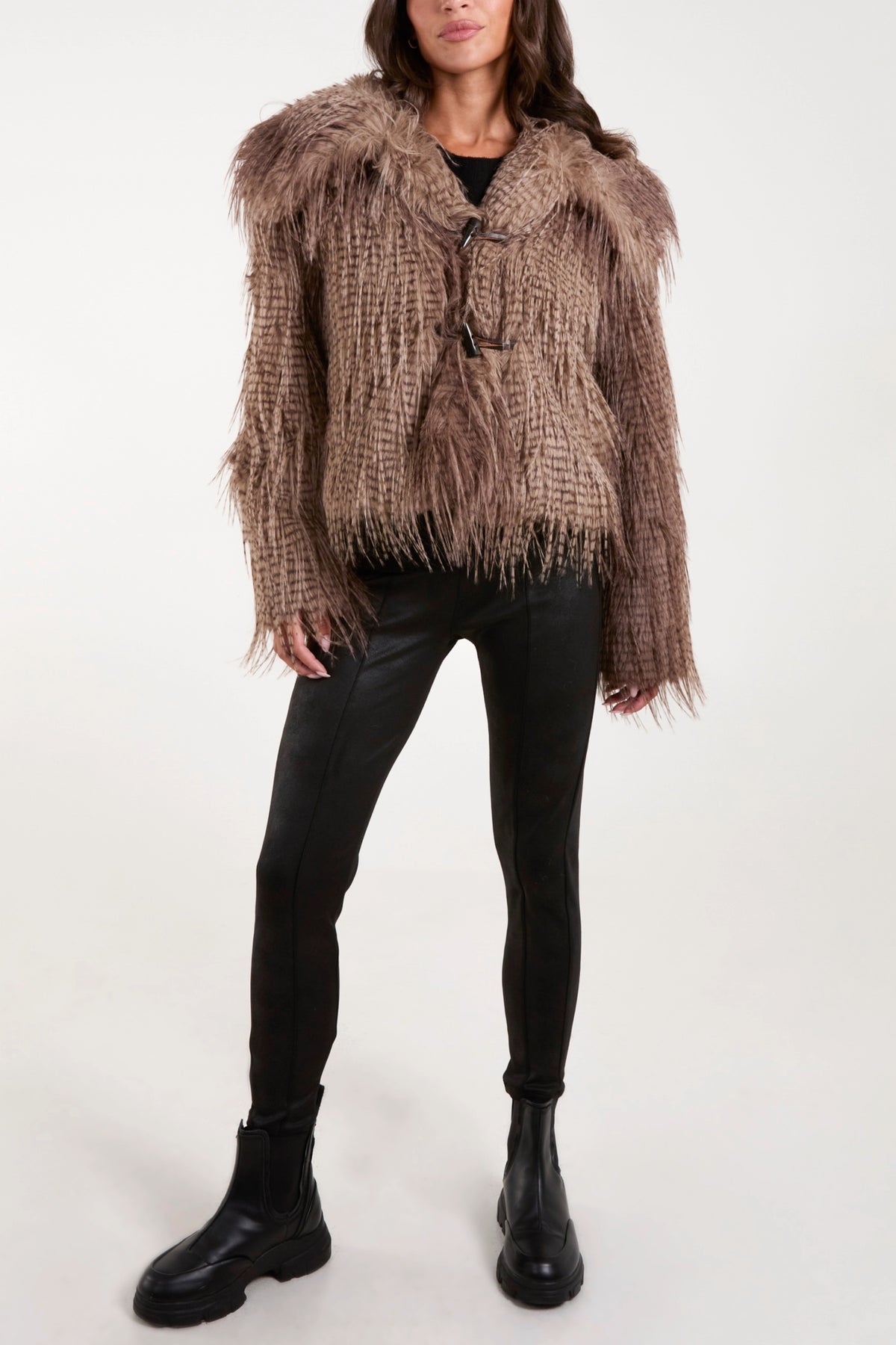 Toggle Clasp Long Fur Coat