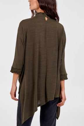 Shirred Collar Asymmetric Top