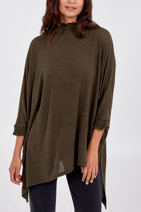 Shirred Collar Asymmetric Top