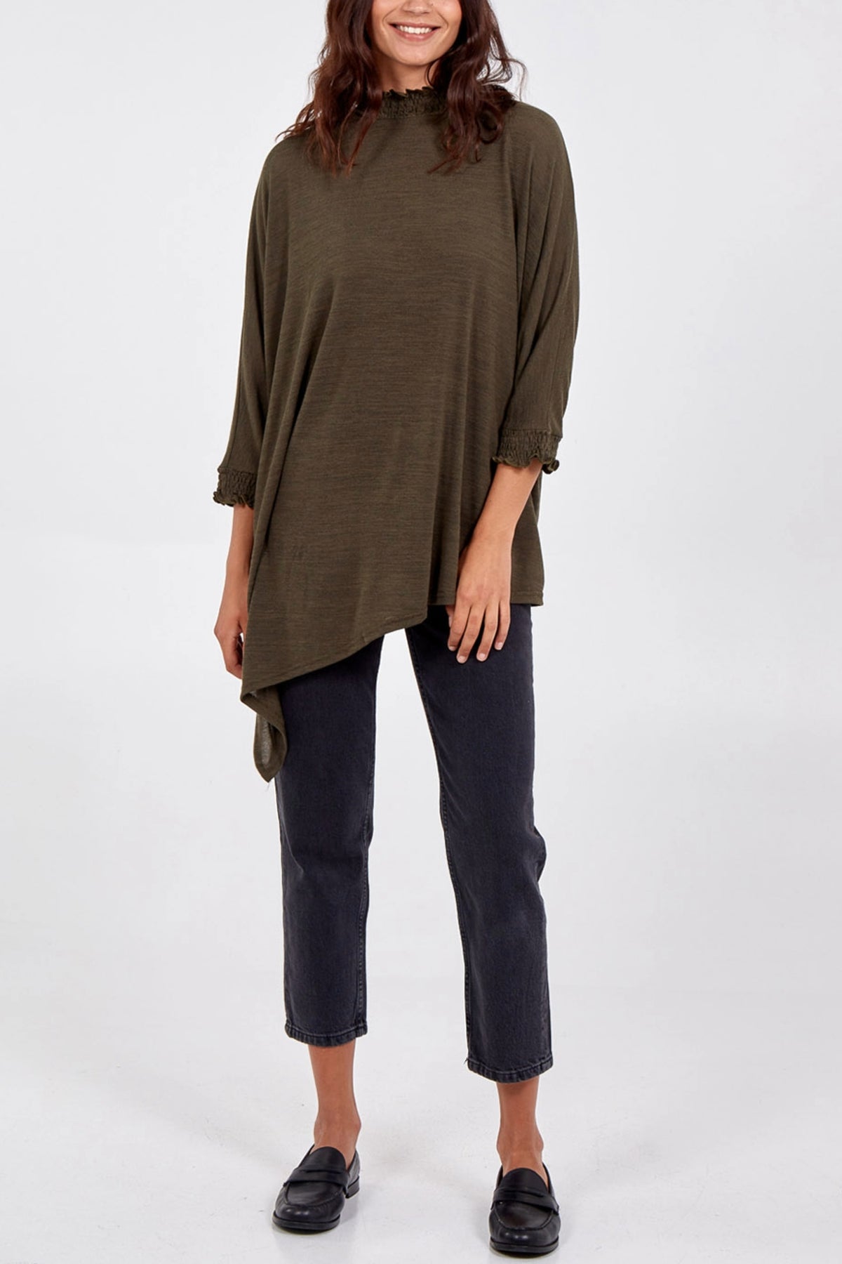 Shirred Collar Asymmetric Top