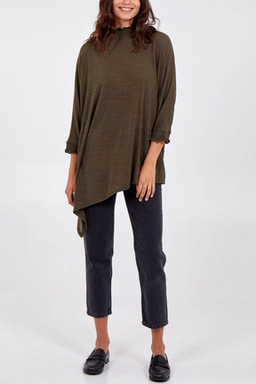 Shirred Collar Asymmetric Top