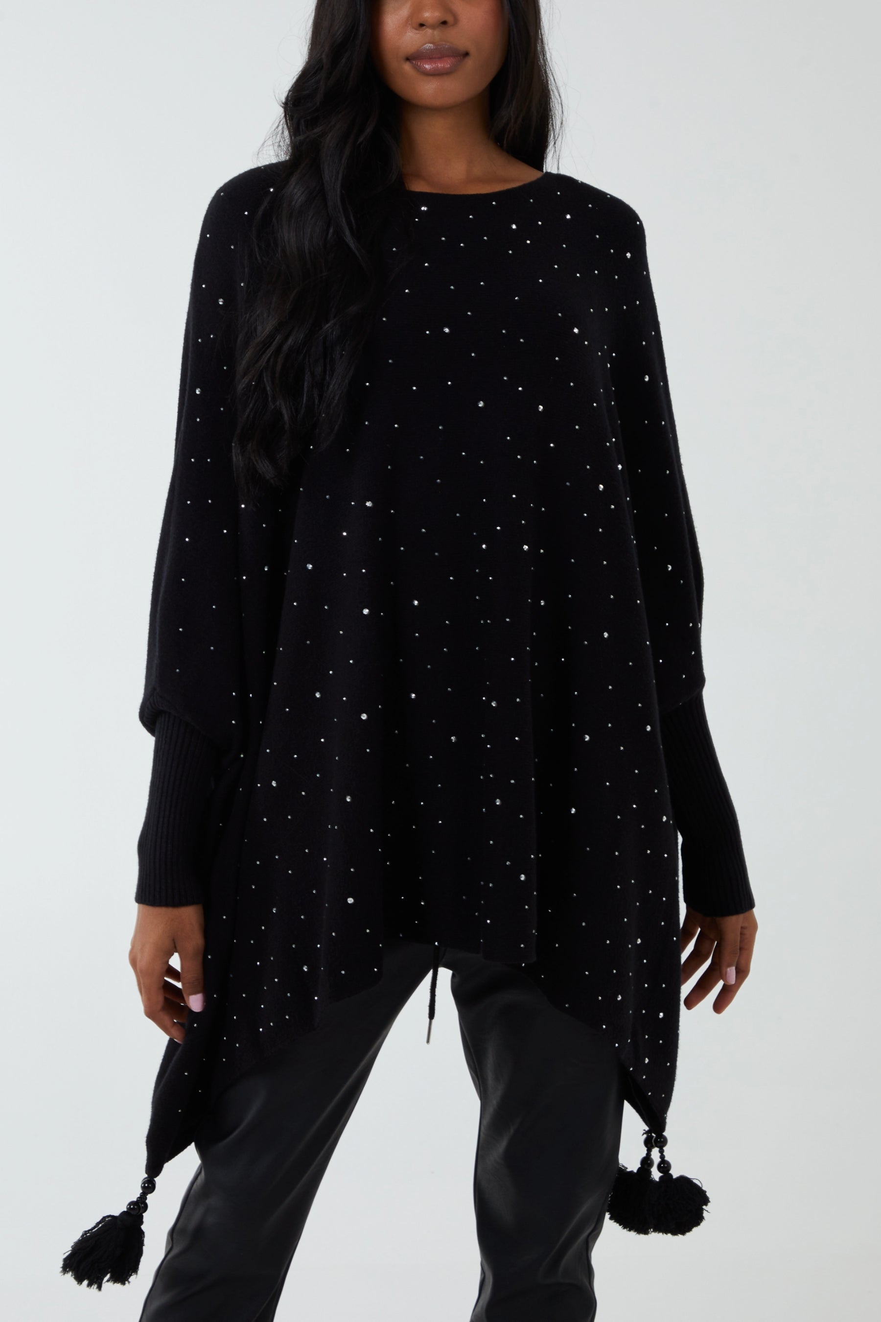 Diamante Heatseal Tassel Poncho