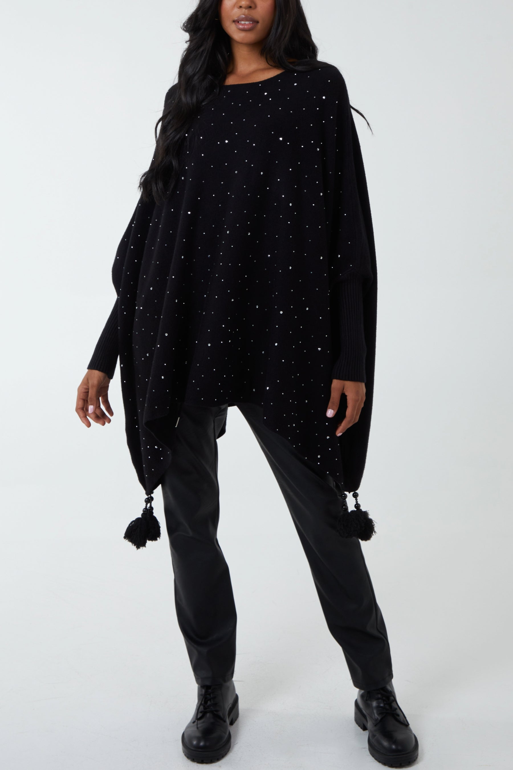 Diamante Heatseal Tassel Poncho