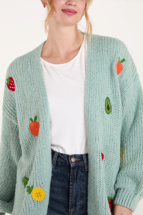 Embroidered Fruit Knit Cardigan