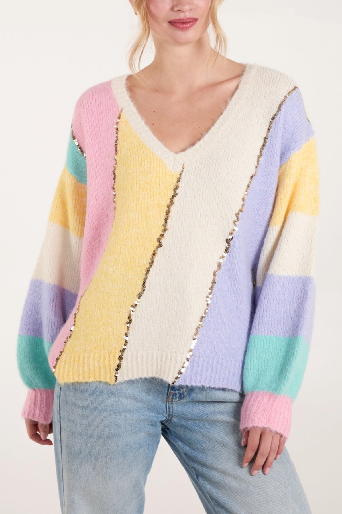 Multi Colour Stripe Sequin Detail Jumper