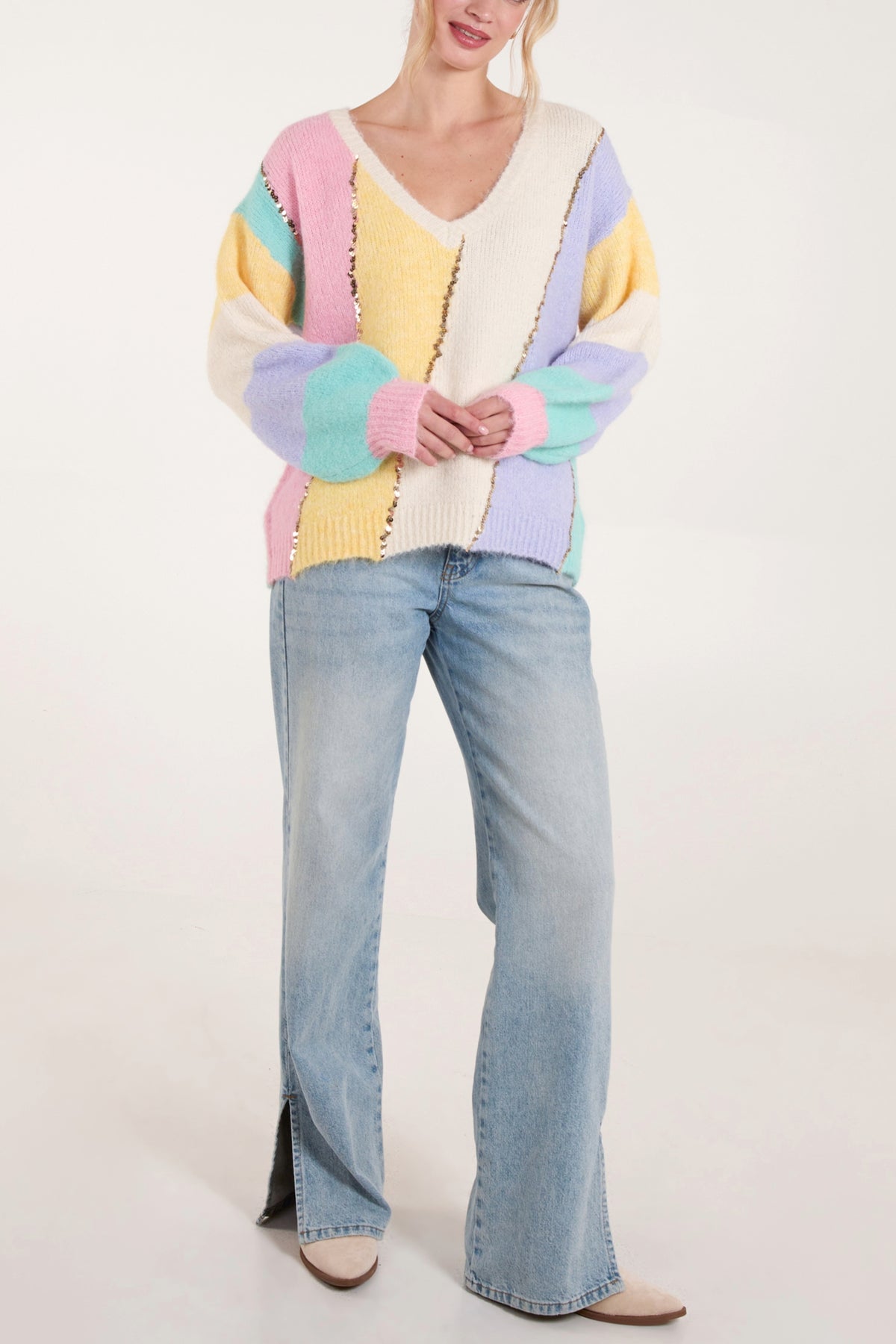 Multi Colour Stripe Sequin Detail Jumper