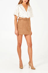 Faux Suede Belted Mini Skirt