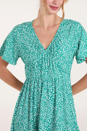 Ditsy Floral V-Neck Shirred Dress