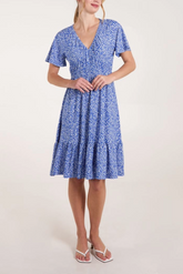 Ditsy Floral V-Neck Shirred Dress