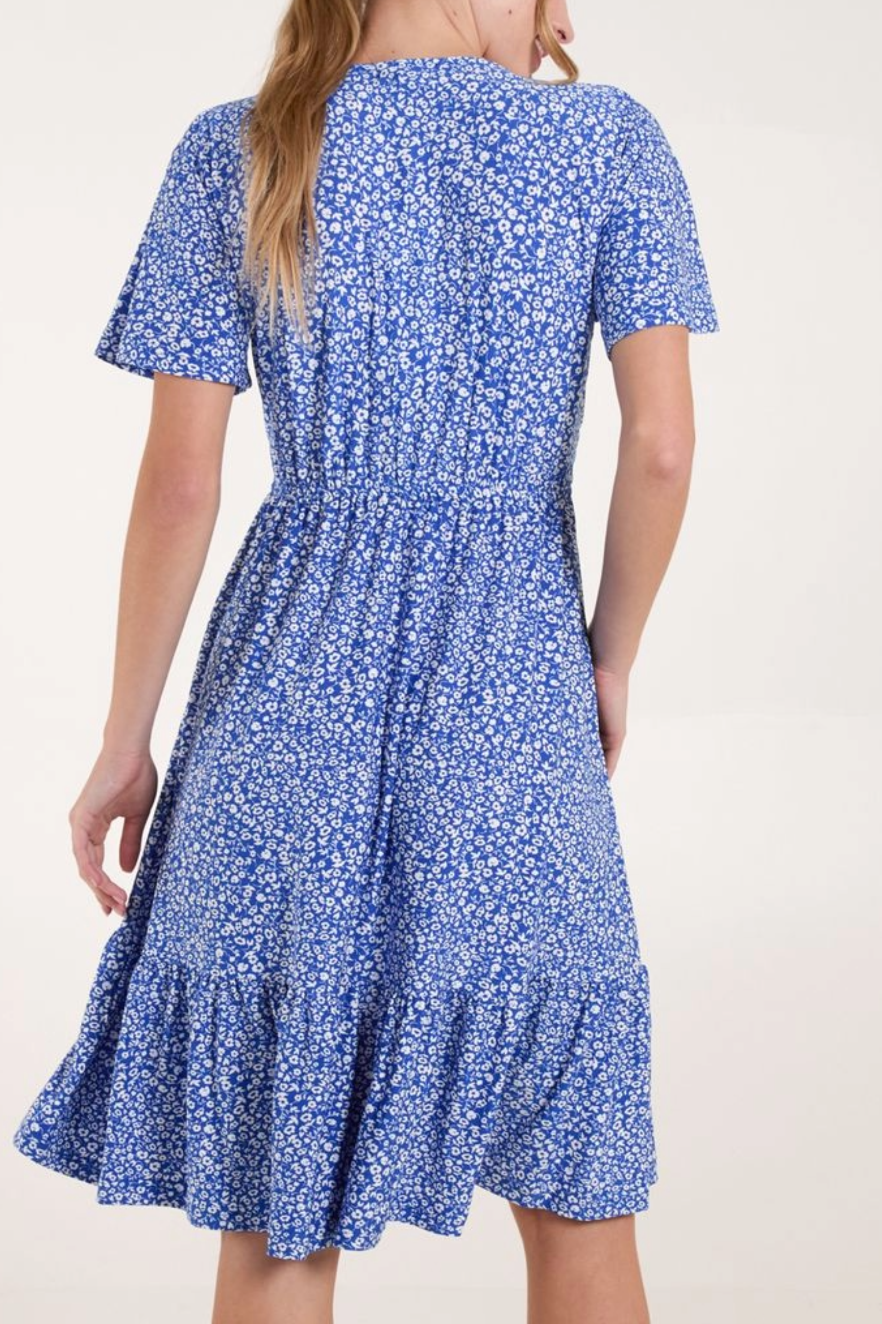 Ditsy Floral V-Neck Shirred Dress