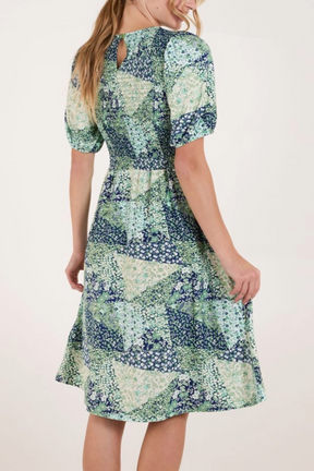 Ditsy Patches Shirred Bust Dress