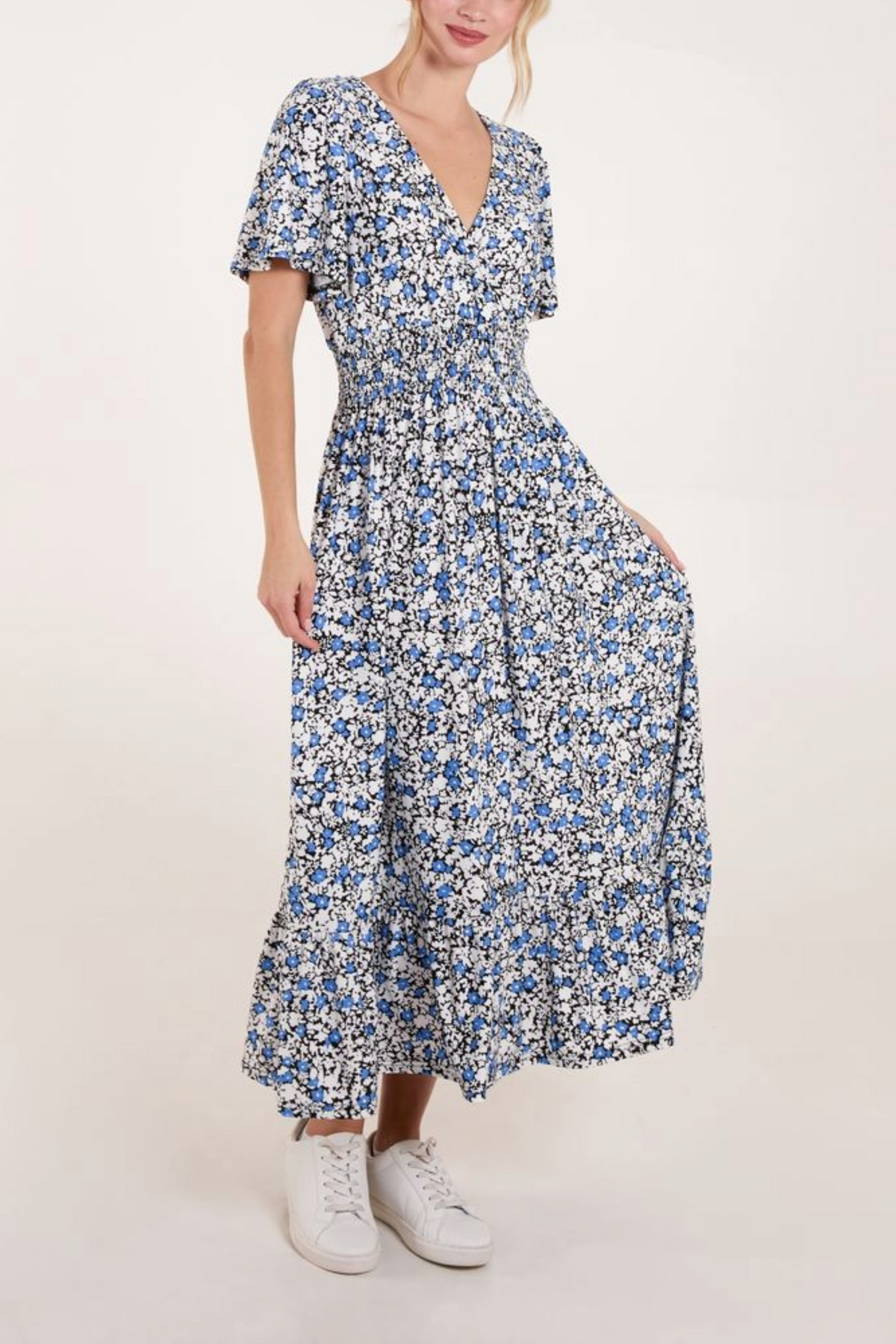 Ditsy Floral Print Wrap Front Midi Dress