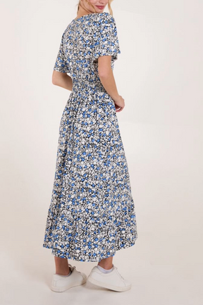 Ditsy Floral Print Wrap Front Midi Dress