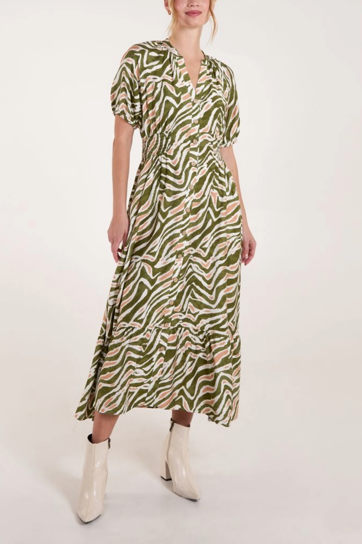 Animal Print Coconut Button Through Midi Dress