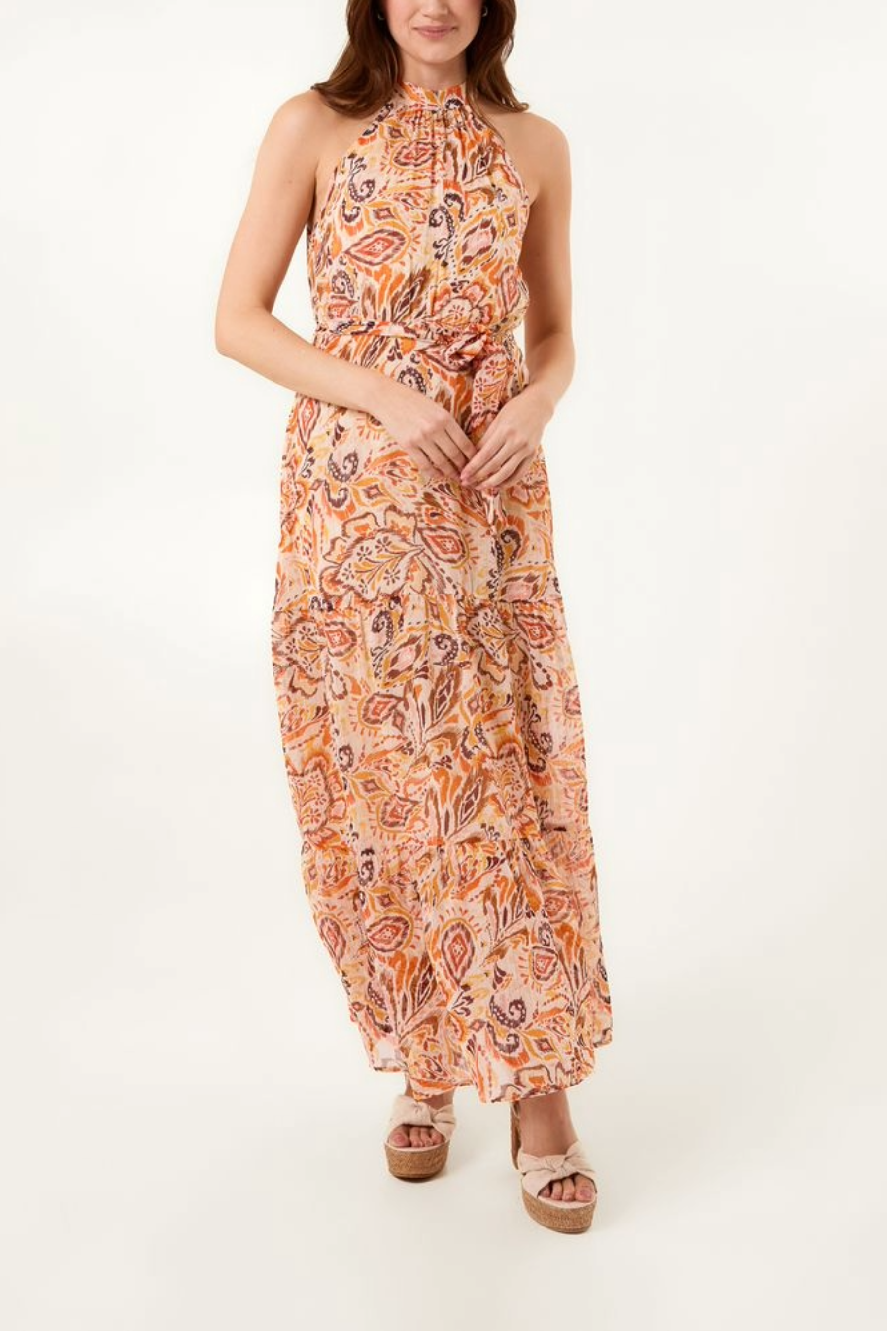 Paisley Print Halter Neck Midi Dress