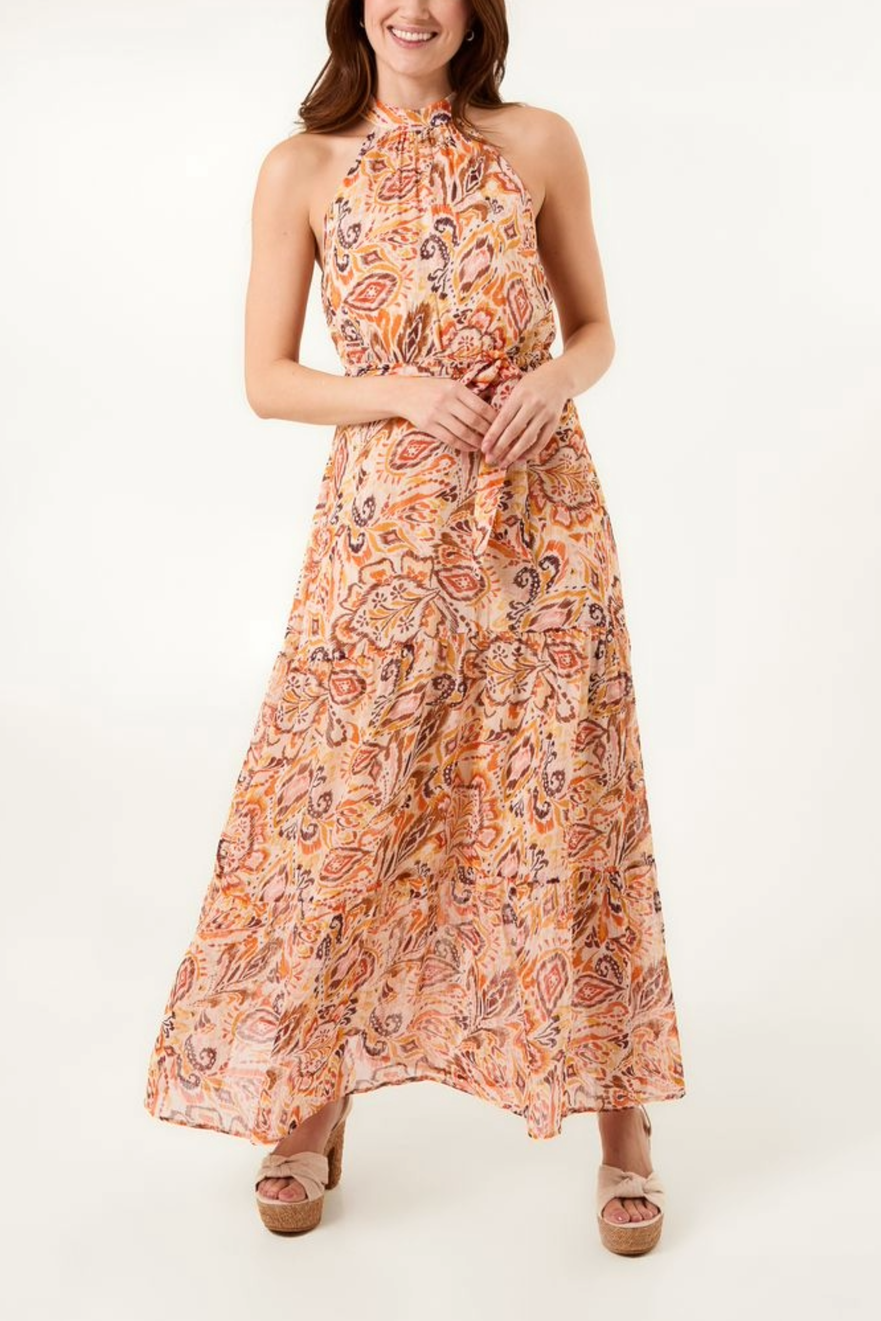 Paisley Print Halter Neck Midi Dress