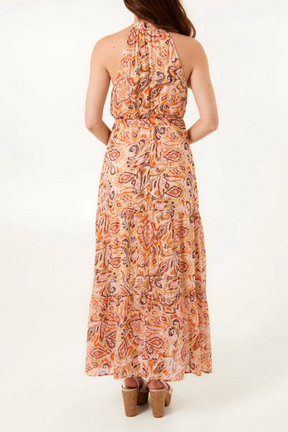 Paisley Print Halter Neck Midi Dress