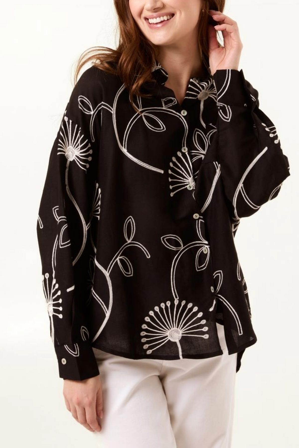 Dandelion Embroidered Linen Shirt