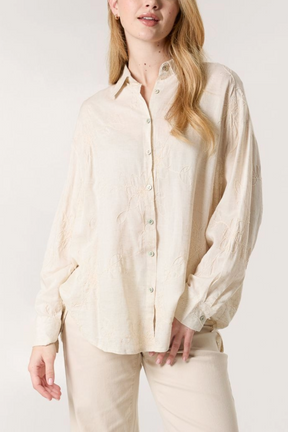 Flower Embroidered Linen Shirt