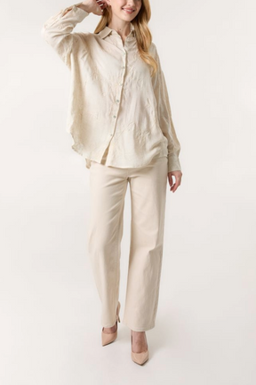 Flower Embroidered Linen Shirt