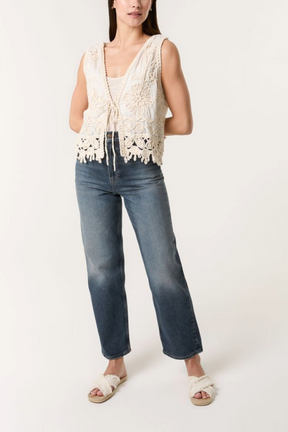 Floral Crochet Tie Front Vest