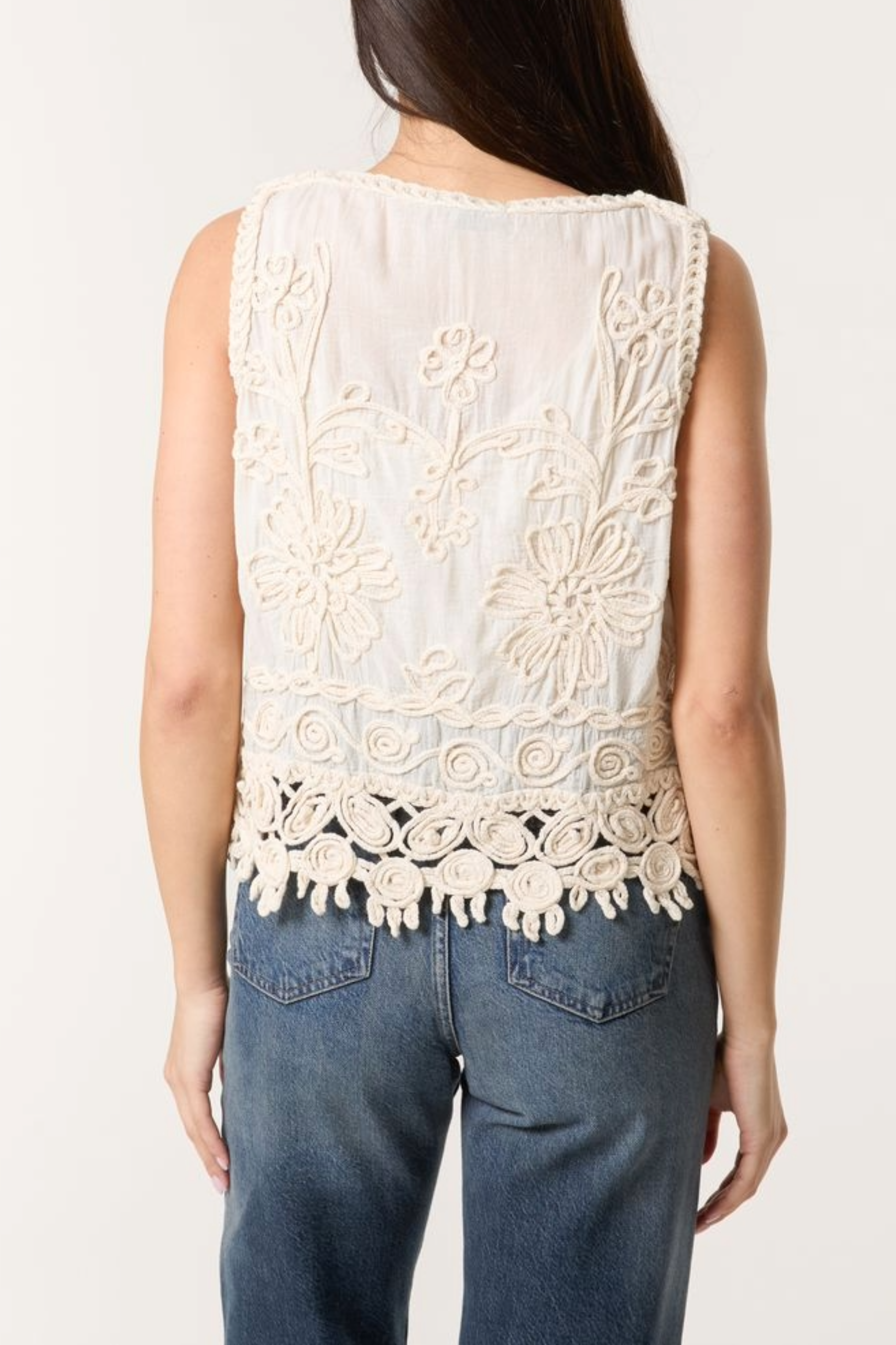 Floral Crochet Tie Front Vest