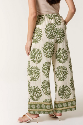 Printed & Gold Detail Wide Leg Trousers