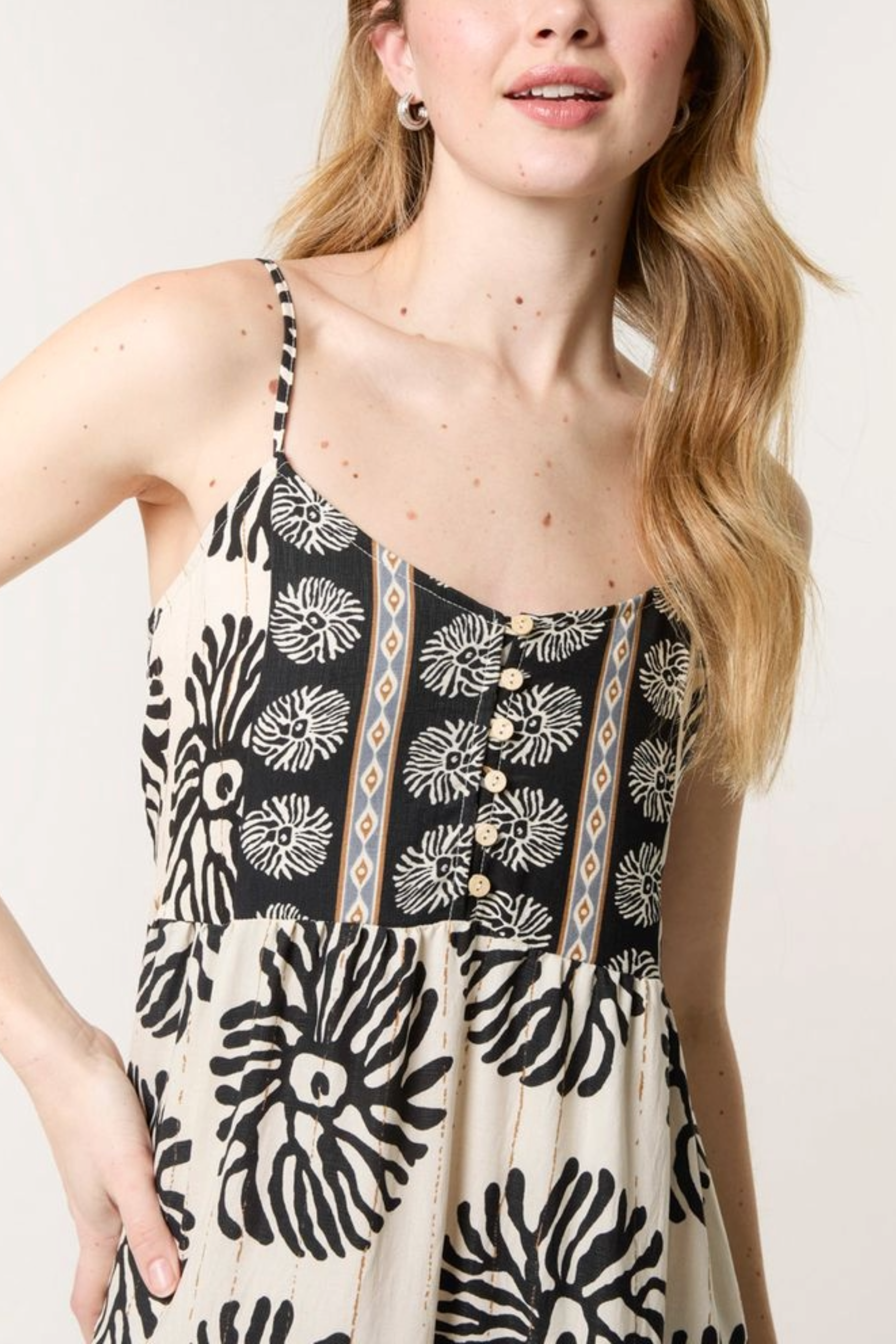 Printed & Gold Detail Strappy Dress