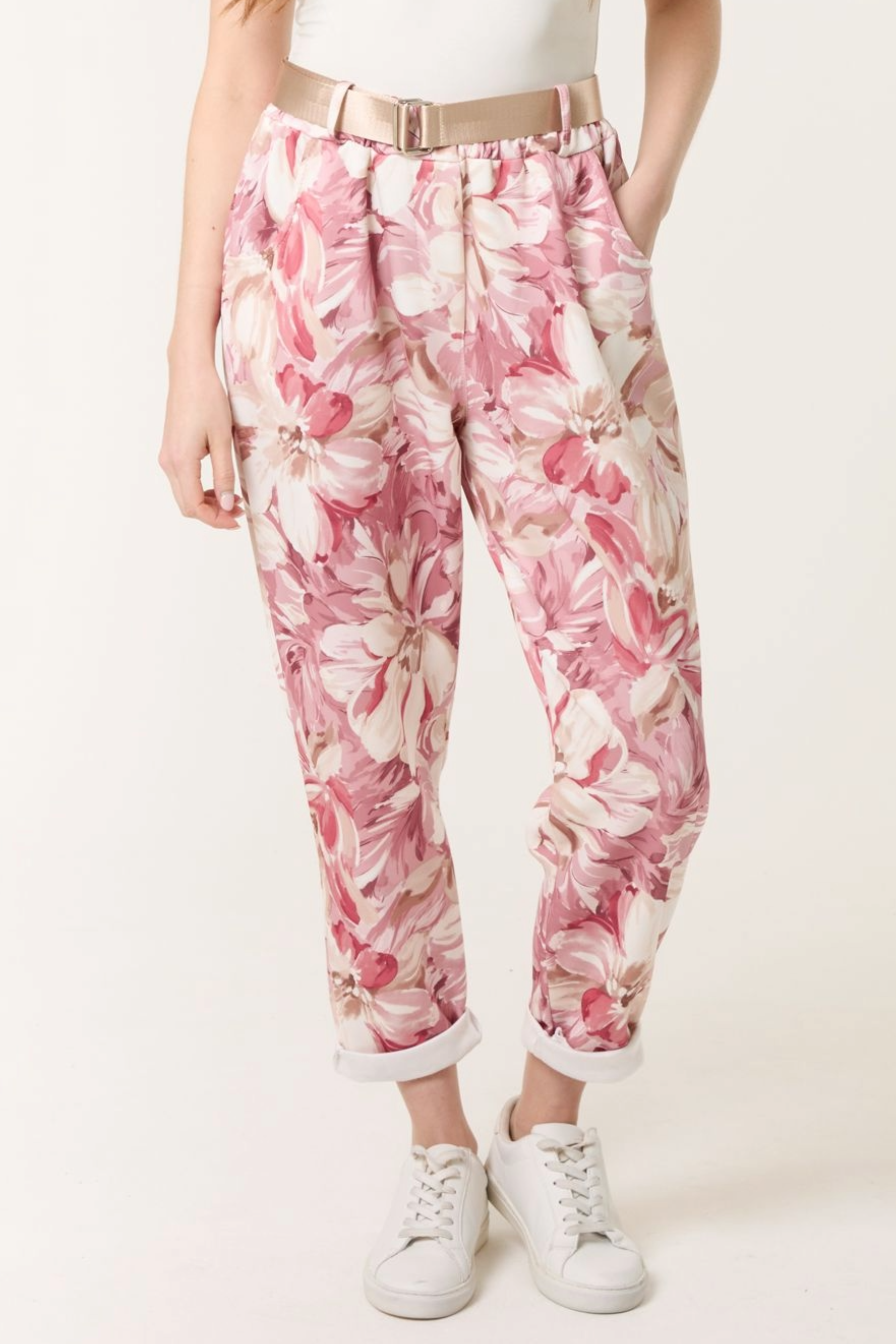 Peony Print Soft Touch Belted Trousers