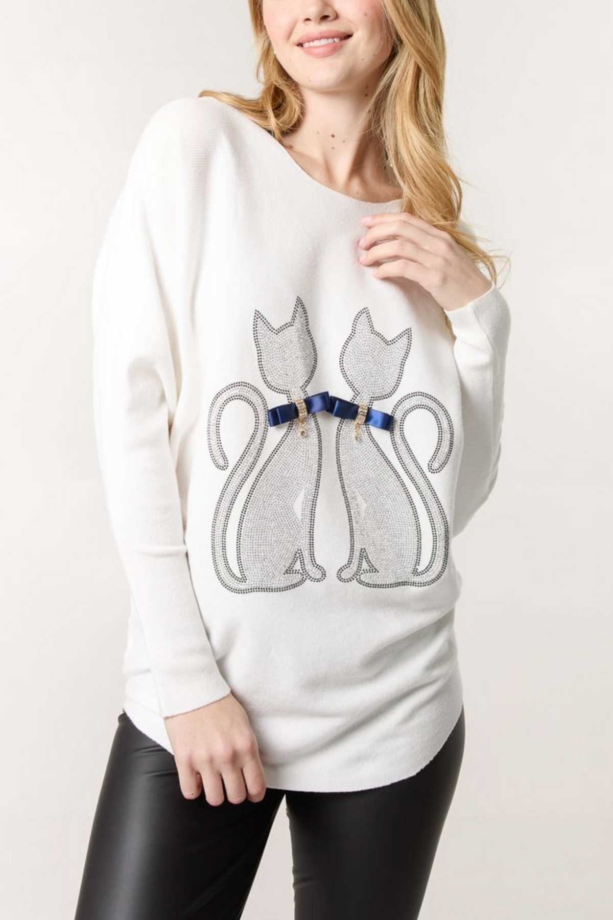 Embellished Cat With Bows Jumper