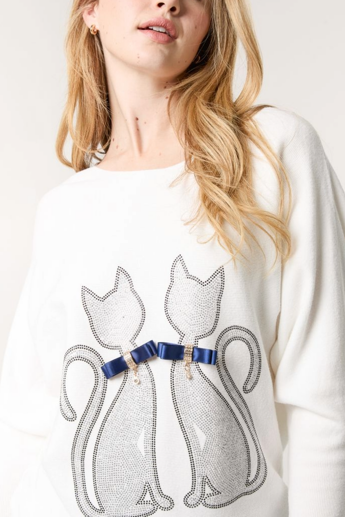 Embellished Cat With Bows Jumper