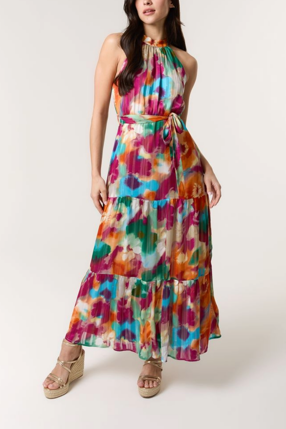 Watercolour Floral Halter Neck Dress