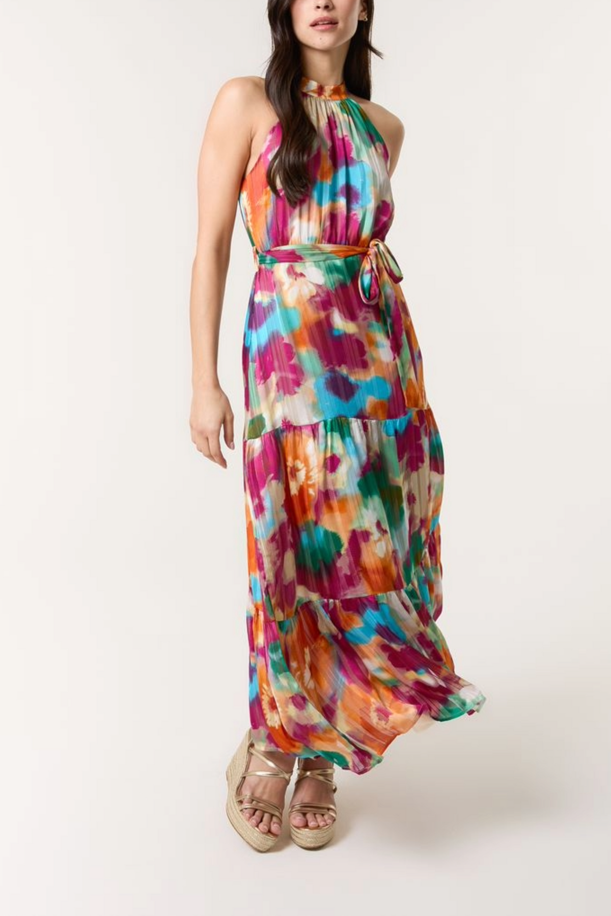 Watercolour Floral Halter Neck Dress