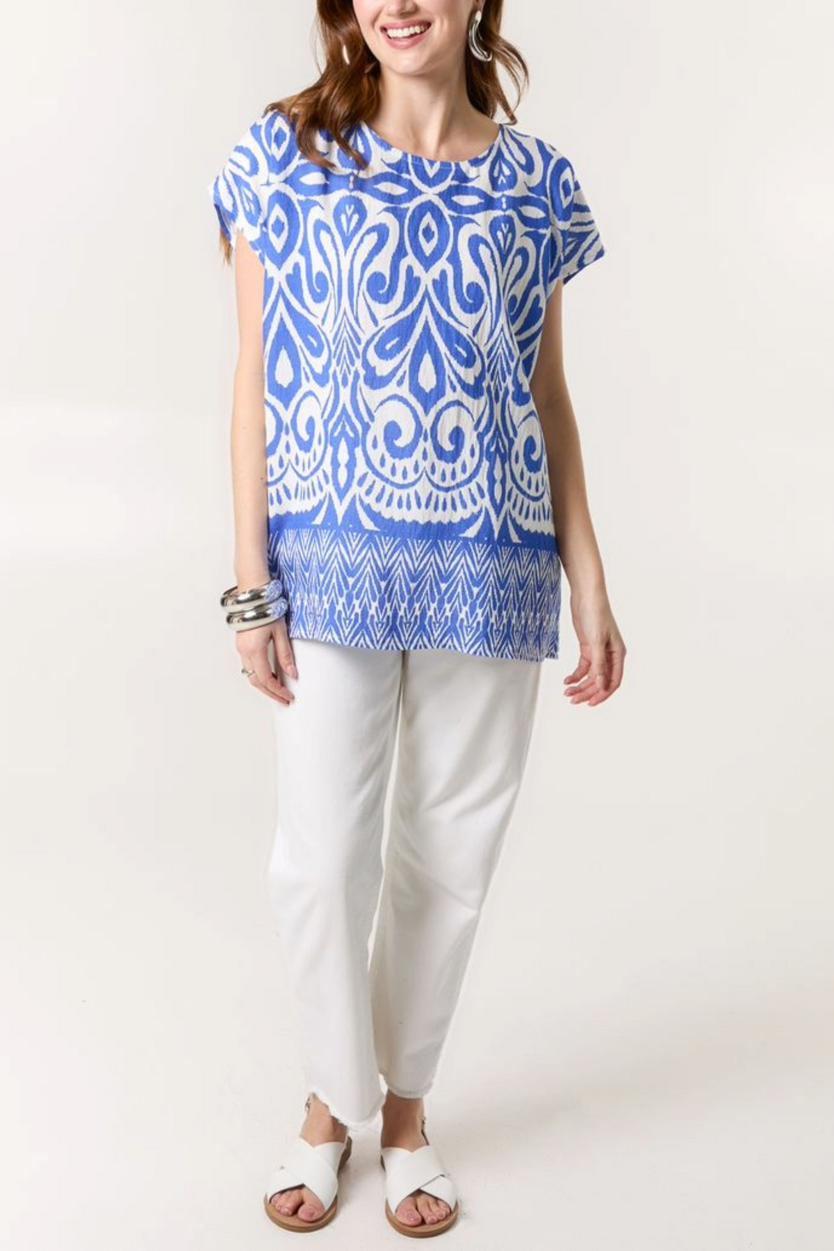 Ikat Print Round Neck Top