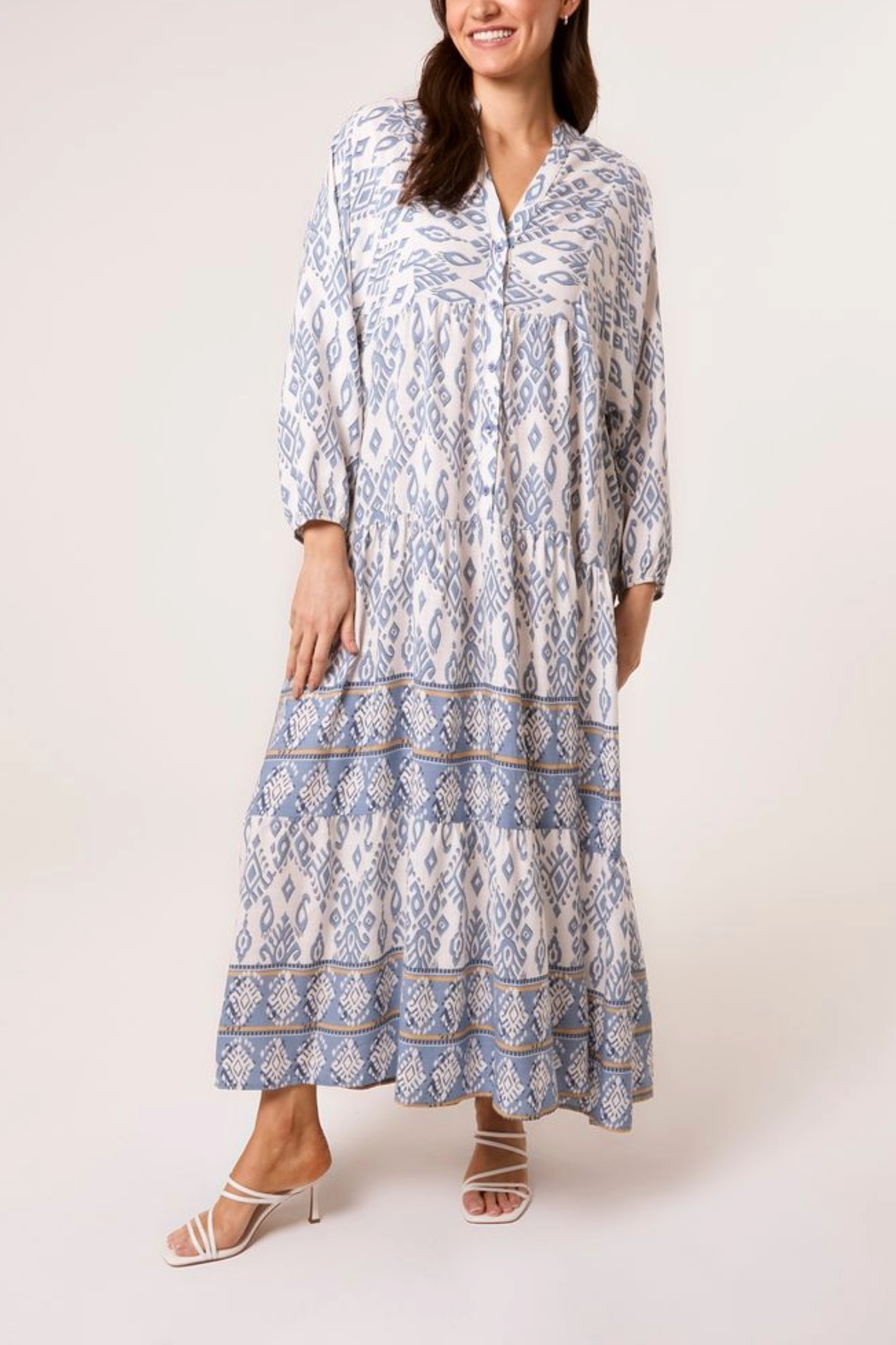 Ikat Print Collar Smock Maxi Dress