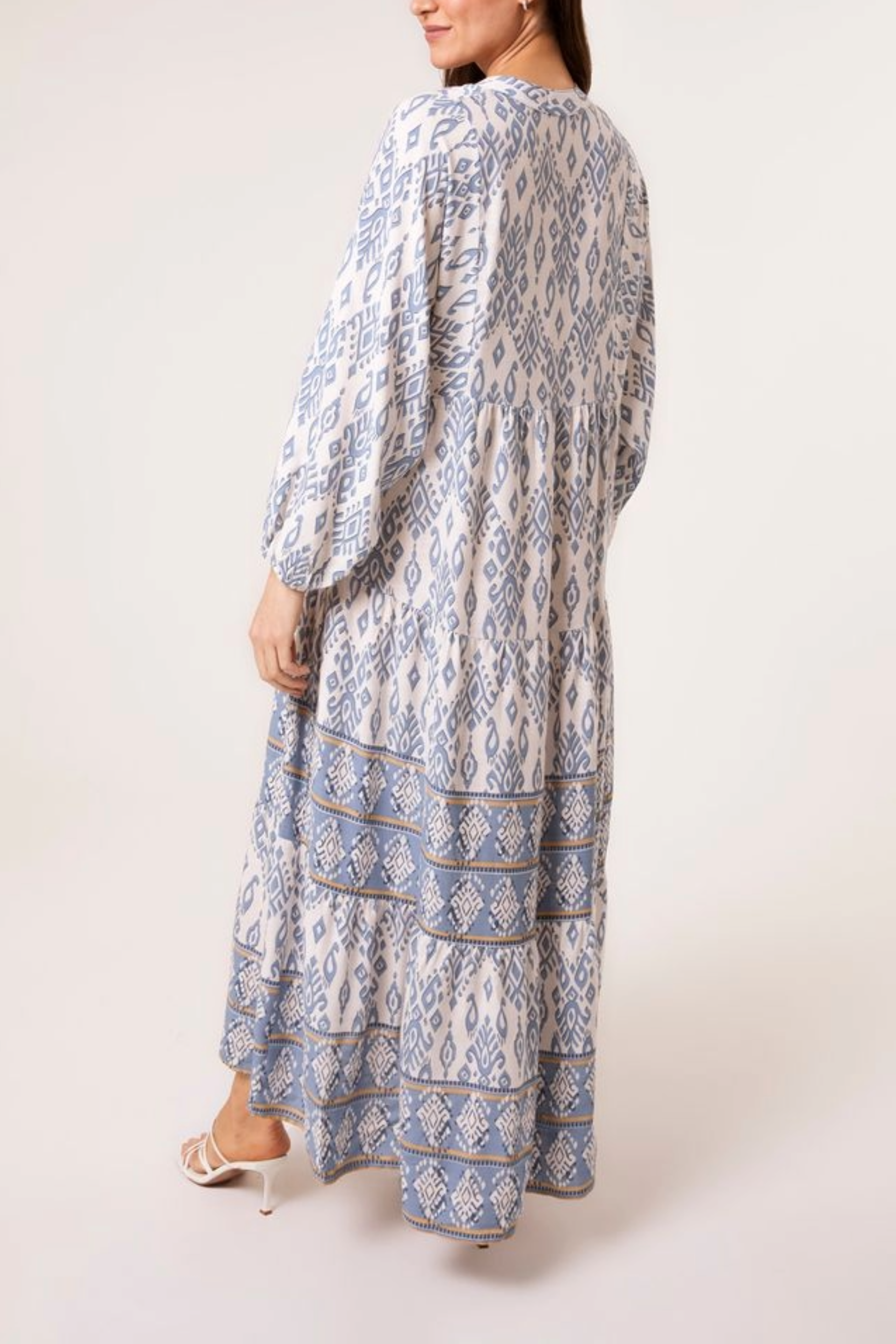 Ikat Print Collar Smock Maxi Dress