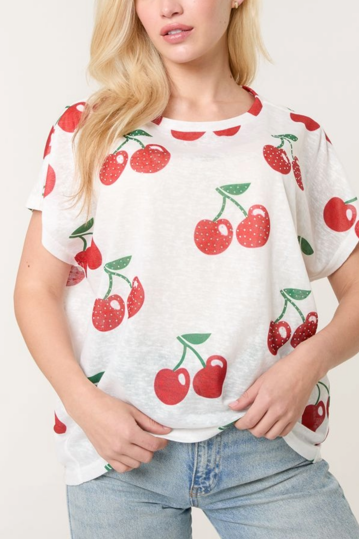 Embellished Cherry Pattern T-Shirt