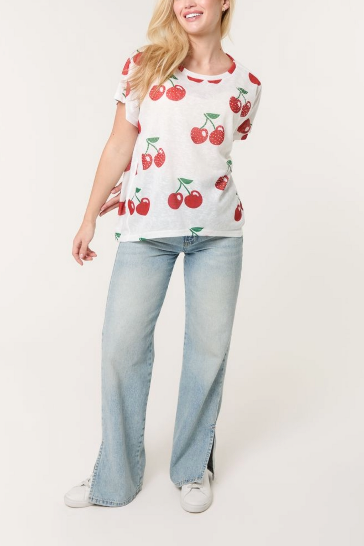 Embellished Cherry Pattern T-Shirt