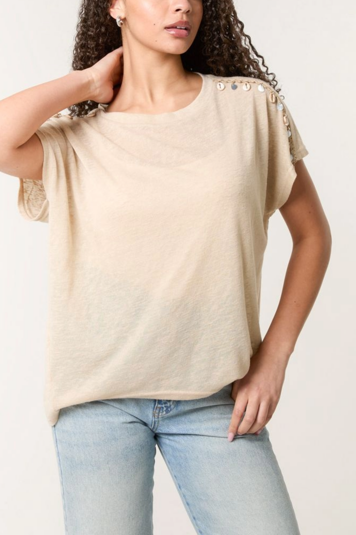 Shell Trim Sleeve T-Shirt