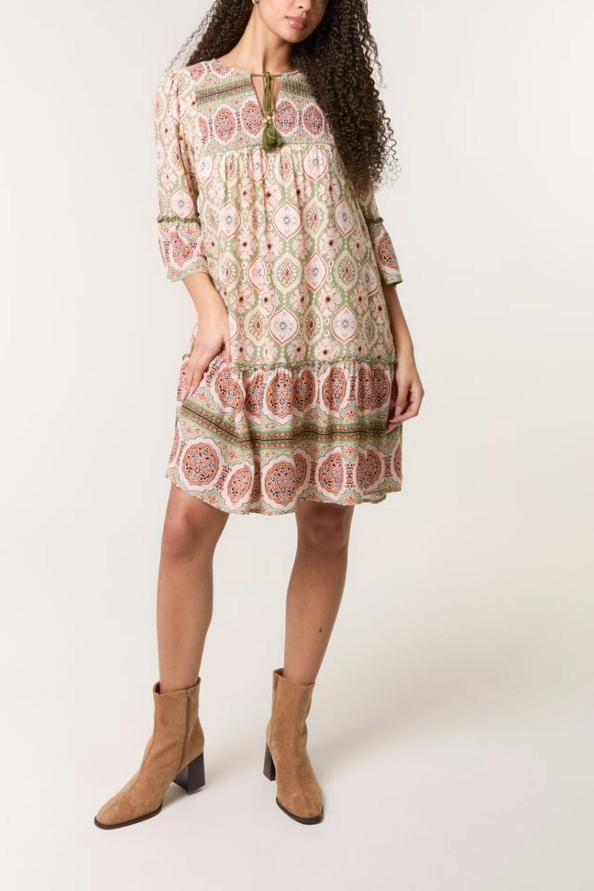 Printed Tassels Smock Dress