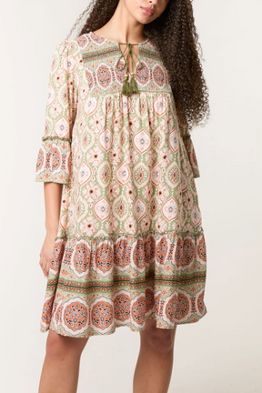 Printed Tassels Smock Dress