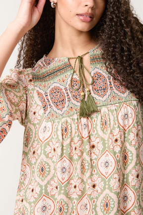 Printed Tassels Smock Dress