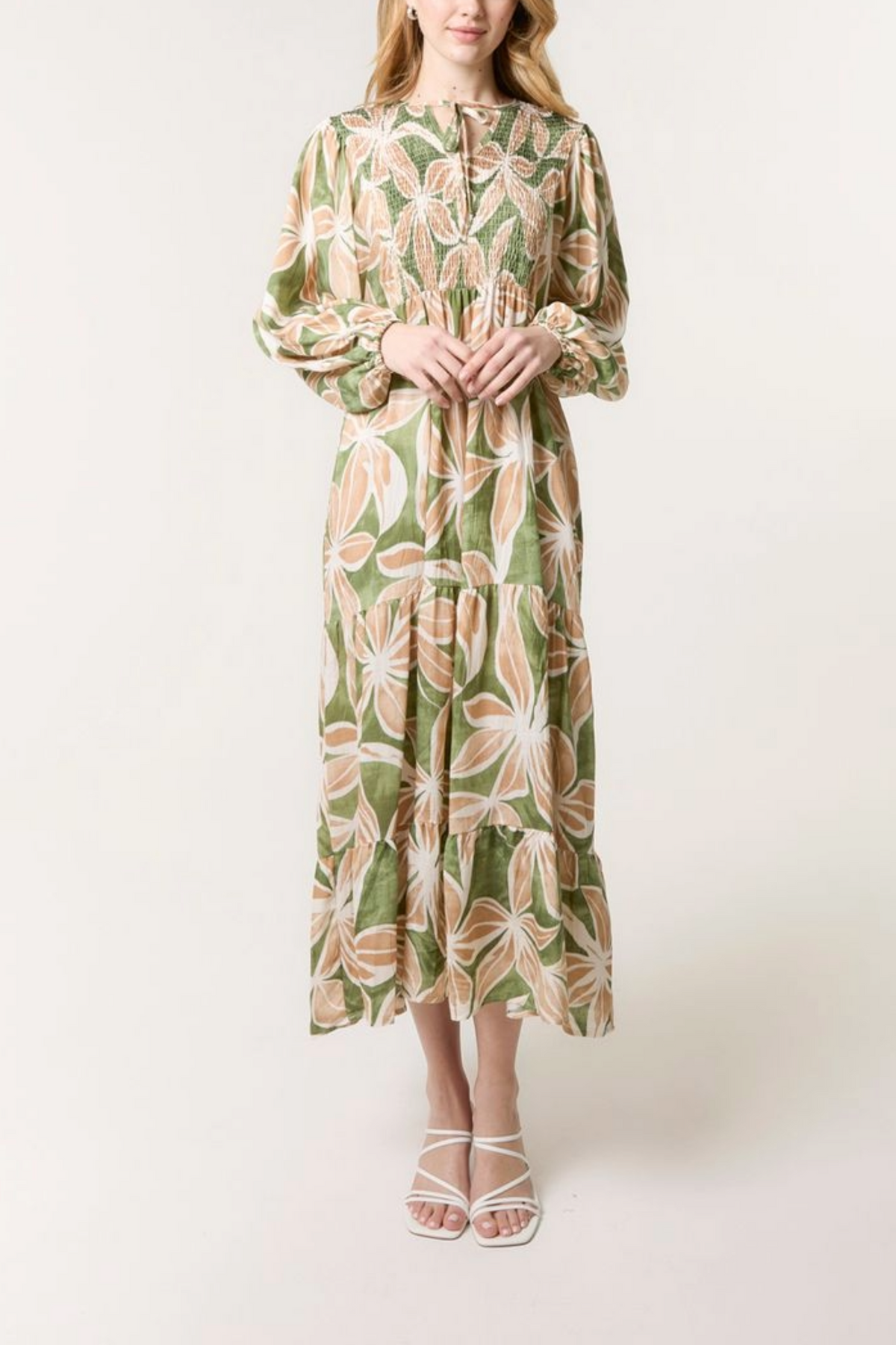 Tie-Neck Tropical Floral Maxi Dress